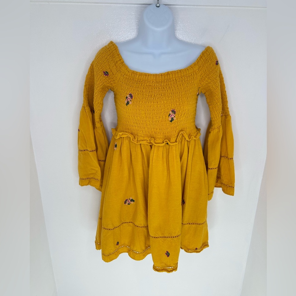 Free People Counting Daises Bell Sleeve Mini Dress Small‎ Boho Hippie Festival - Picture 2 of 16